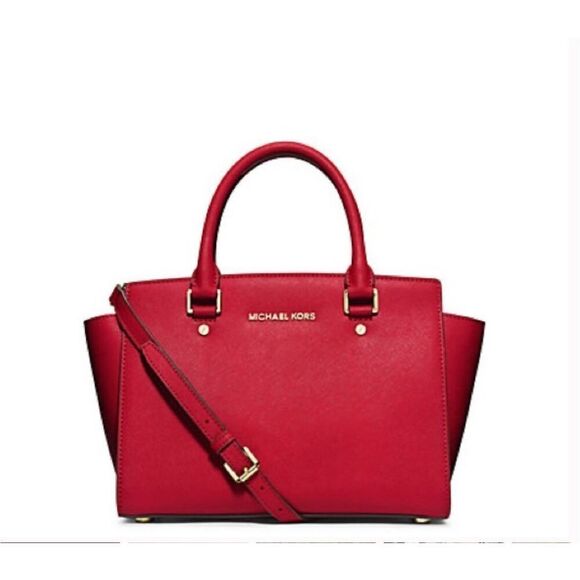 Michael Kors Leather Selma Red Tote Satchel Medium - Picture 1 of 12